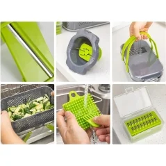 Razatoare multifunctionala pentru legume si fructe, 13 lame diferite, 5 accesorii, cu recipient transparent, Gonga®