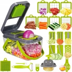 Razatoare multifunctionala pentru legume si fructe, 13 lame diferite, 5 accesorii, cu recipient transparent, Gonga®