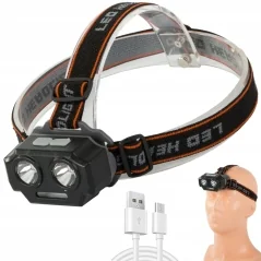 Lanterna pentru cap reglabila cu 2 leduri pe acumulatori, Gonga®