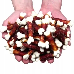 Recompense pentru caini, oase calciu invelite cu rata, 500g, Hau&Miau