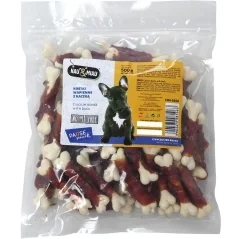 Recompense pentru caini, oase calciu invelite cu rata, 500g, Hau&Miau