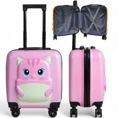 Troler cu design pisicuță, pentru copii, mâner telescopic, 35x25x45 cm, Gonga®