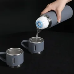 Set termos cu 3 căni din oțel inoxidabil, 0.5L, menținere a băuturilor calde 6 ore și reci 12 ore, Gonga®