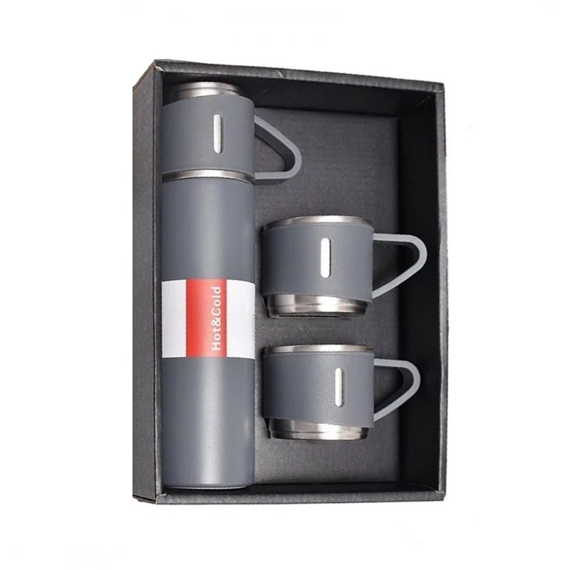 Set termos cu 3 căni din oțel inoxidabil, 0.5L, menținere a băuturilor calde 6 ore și reci 12 ore, Gonga®