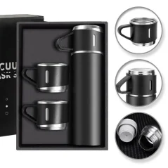 Set termos cu 3 căni din oțel inoxidabil, 0.5L, menținere a băuturilor calde 6 ore și reci 12 ore, Gonga®