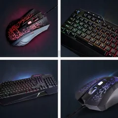 Kit tastatura ergonomica gaming si mouse 3200dpi, 7 culori RGB, Gonga®