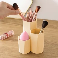 Suport pensule machiaj, 3 compartimente, din plastic, Gonga®