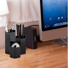 Suport pensule machiaj, 3 compartimente, din plastic, Gonga®