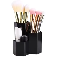 Suport pensule machiaj, 3 compartimente, din plastic, Gonga®