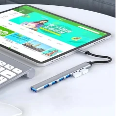 HUB Usb splitter pentru 7 porturi, lungime 16 cm, corp aluminiu, Gonga®