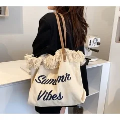 Geanta de plaja, pentru cumpărături, mare și încăpătoare, cu franjuri BOHO, Gonga®