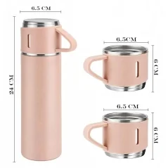Set termos cu 3 căni din oțel inoxidabil, 0.5L, menținere a băuturilor calde 6 ore și reci 12 ore, Gonga®