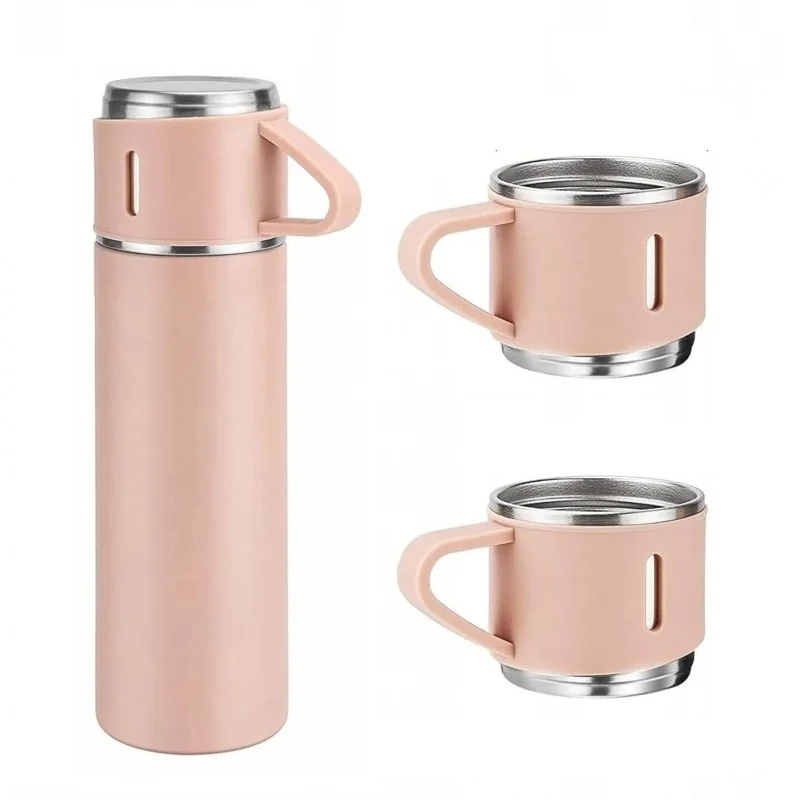 Set termos cu 3 căni din oțel inoxidabil, 0.5L, menținere a băuturilor calde 6 ore și reci 12 ore, Gonga®