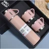 Set termos cu 3 căni din oțel inoxidabil, 0.5L, menținere a băuturilor calde 6 ore și reci 12 ore, Gonga®