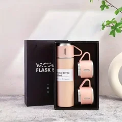 Set termos cu 3 căni din oțel inoxidabil, 0.5L, menținere a băuturilor calde 6 ore și reci 12 ore, Gonga®