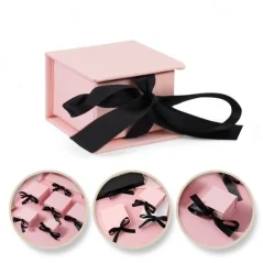 Cutie decorativă pentru bijuterii, inel sau cercei, 5 x 5 x 3,5 cm, cu fundă neagră, Gonga®