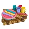Coș picnic din răchită, cu farfurii, tacâmuri și căni pentru 4 persoane, Gonga®