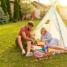Coș picnic din răchită, cu farfurii, tacâmuri și căni pentru 4 persoane, Gonga®
