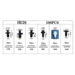 Set 100 piese, cleme, dibluri, clipsuri fixare, universale, plastic, 6 dimensiuni, Gonga®