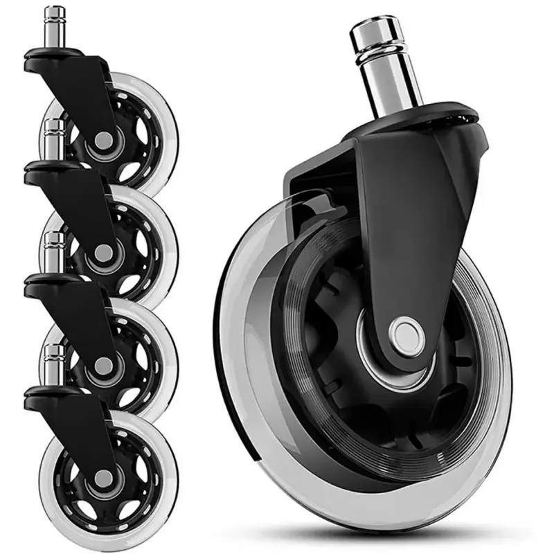 Set 5 Roti de Cauciuc si Metal Universale, Diametru Roti 7.5 cm, Diametru tija 11 mm, Anti-Alunecare, Scaun Birou/Gaming, Gonga®