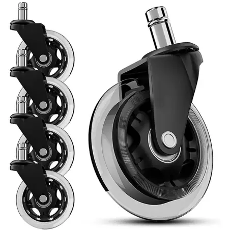 Set 5 Roti de Cauciuc si Metal Universale, Diametru Roti 7.5 cm, Diametru tija 11 mm, Anti-Alunecare, Scaun Birou/Gaming, Gonga®