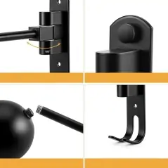 Suport perete pentru casca moto, palarie, geaca moto, 180° rotativ, cu 2 carlige, anticoroziune, Gonga®