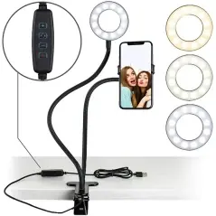 Suport 2 in 1 pentru selfie, lampa LED, suport universal telefon, 12W, 10 niveluri de intensitate, 3 moduri de culoare, Gonga®