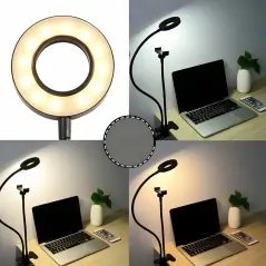 Suport 2 in 1 pentru selfie, lampa LED, suport universal telefon, 12W, 10 niveluri de intensitate, 3 moduri de culoare, Gonga®