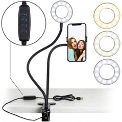 Lampa LED Selfie Ring Profesionala cu Telecomanda cu clema de prindere, 3 setari pentru temperatura (cald, rece, mixt, Gonga®