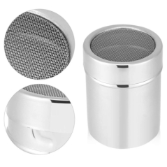 Recipient pentru zahar pudra, otel inoxidabil, cu plasa, 300 ml, 55x75 mm, capac cu închidere etanșă, Gonga®