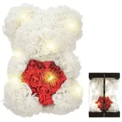 Ursulet din trandafiri in cutie, 25 cm, Gonga® - Alb