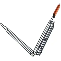 Gratar pentru frigarui/peste, cu maner lung, metal/lemn, 49x4.5cm, Gonga