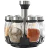 Set 6 recipiente condimente cu suport rotativ, din sticla, 16x16.5 cm, Gonga