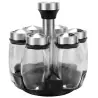 Set 6 recipiente condimente cu suport rotativ, din sticla, 16x16.5 cm, Gonga