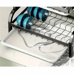 Scurgator de vase pe 2 nivele, suport cutite/tocator/tacamuri, negru, Gonga