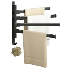 Suport pentru prosoape, baie, 4 brate mobile, auto-adeziv, aluminiu, Gonga - Negru