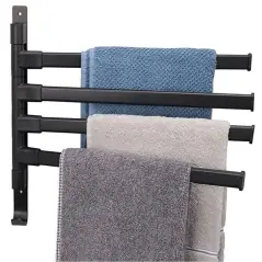 Suport pentru prosoape, baie, 4 brate mobile, auto-adeziv, aluminiu, negru, Gonga