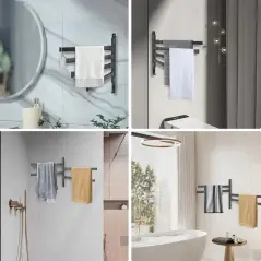 Suport pentru prosoape, baie, 4 brate mobile, auto-adeziv, aluminiu, negru, Gonga