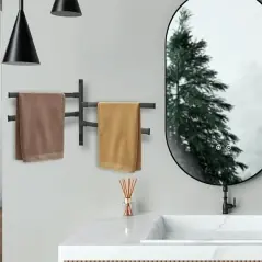 Suport pentru prosoape, baie, 4 brate mobile, auto-adeziv, aluminiu, negru, Gonga