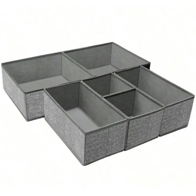 Set 6 cutii organizatoare pentru sertare, pliabile, 3 dimensiuni, gri, Gonga