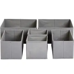 Set 6 cutii organizatoare pentru sertare, pliabile, 3 dimensiuni, gri, Gonga