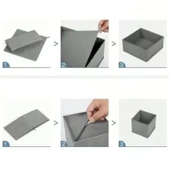 Set 6 cutii organizatoare pentru sertare, pliabile, 3 dimensiuni, gri, Gonga