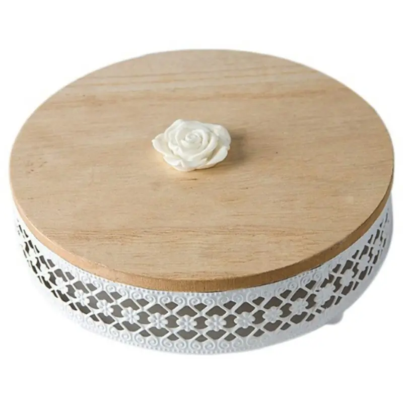 Cutie decorativa, Metal/Lemn, 16 cm, Alb/Maro, Gonga®