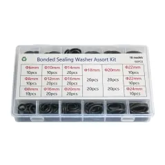 Set 150 de garnituri/oringuri diverse dimensiuni pentru etanșarea conexiunilor filetate și cu flanșă, Gonga®