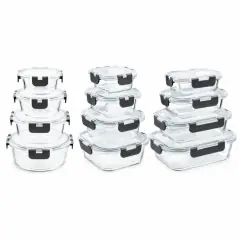 Set 12 caserole din sticla cu inchidere etansa, dreptunghiulare si rotunde, Gonga® - Transparent