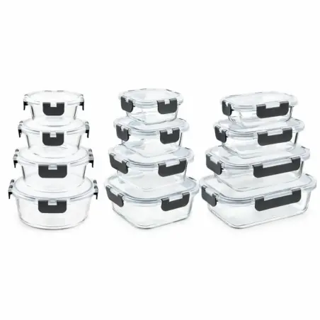 Set 12 caserole din sticla cu inchidere etansa, dreptunghiulare si rotunde, transparente, Gonga®