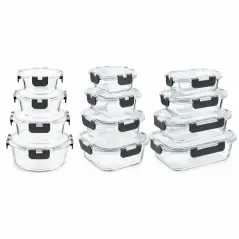 Set 12 caserole din sticla cu inchidere etansa, dreptunghiulare si rotunde, transparente, Gonga®