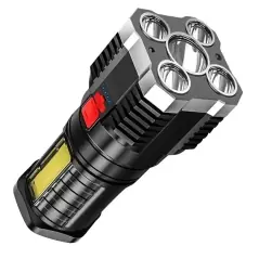 Lanterna tactica cu 5 LED-uri T6 + 1 LED COB, 9W, 1000 lumeni, Gonga - Negru