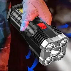 Lanterna tactica cu 5 LED-uri T6 + 1 LED COB, 9W, 1000 lumeni, Gonga