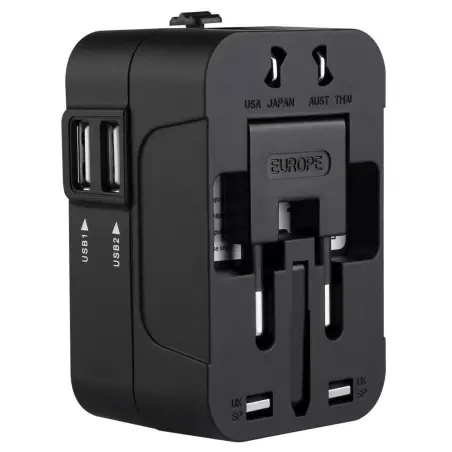 Incarcator universal cu adaptor, 2 porturi USB, negru, Gonga®